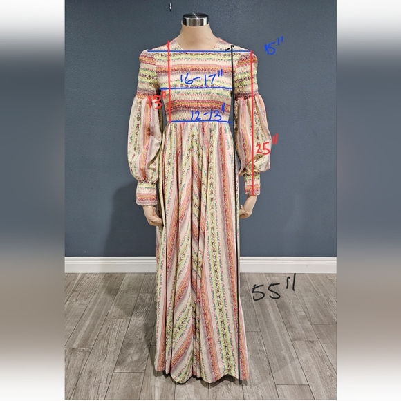 Vtg YOUNG INNOCENT Arpeja Pink Cream Striped Prairie Cottagecore Maxi Dress XS/S - Picture 14 of 14